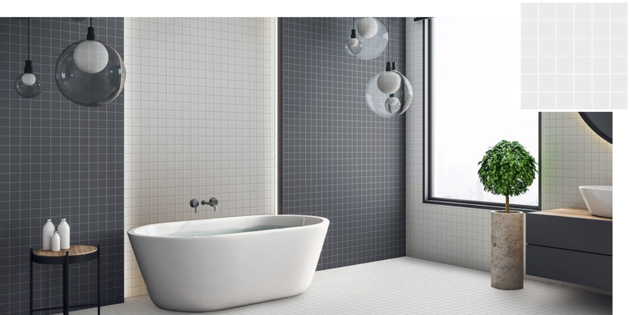 Salle de bain avec carreaux de mosaique noir et gris de taille moyenne